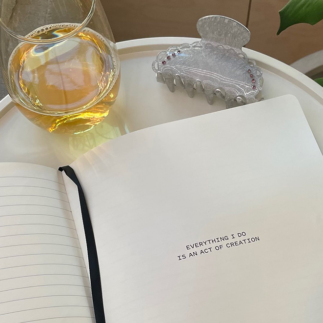 Gratitude Journal with wine and hair clip