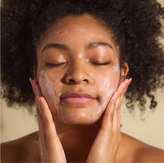 Woman determining skin type