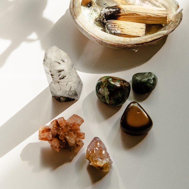 amethyst, quartz, obsidian, moonstone crystals for energy